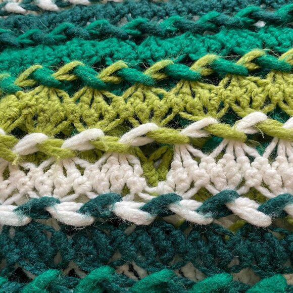 Handmade Granny Afghan Striped Green Throw Blanket - Picture 5 of 5